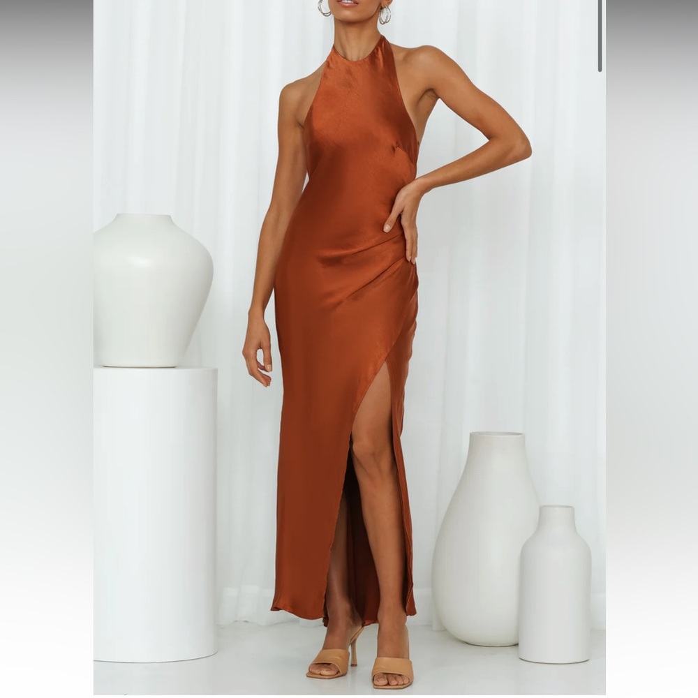 Hello Molly Satin midi dress in chocolate